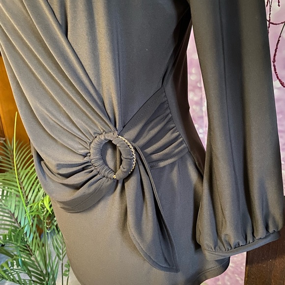 Brown Joseph Ribkoff NWT blouse with crossed front and buckle detail. Mocha - Picture 3 of 13